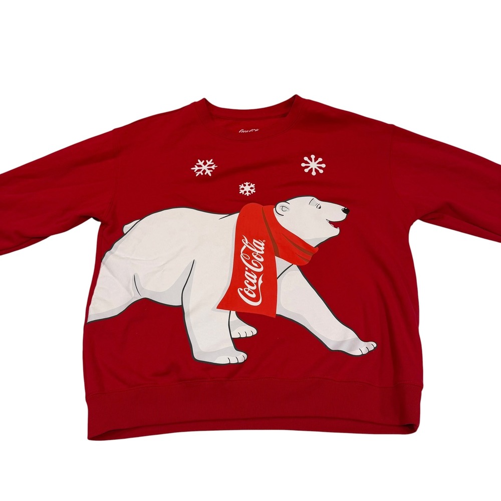 Coca-Cola Polar Bear‎ Red Graphic Sweatshirt Women L 12-14 Holiday Snowflake